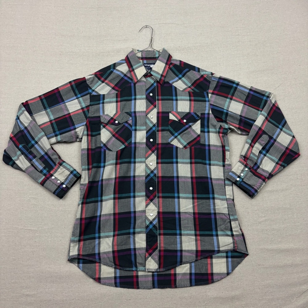 VTG Wrangler‎ Cowboy Cut Regular Fit Plaid Western Snap Front Long Sleeve Shirt